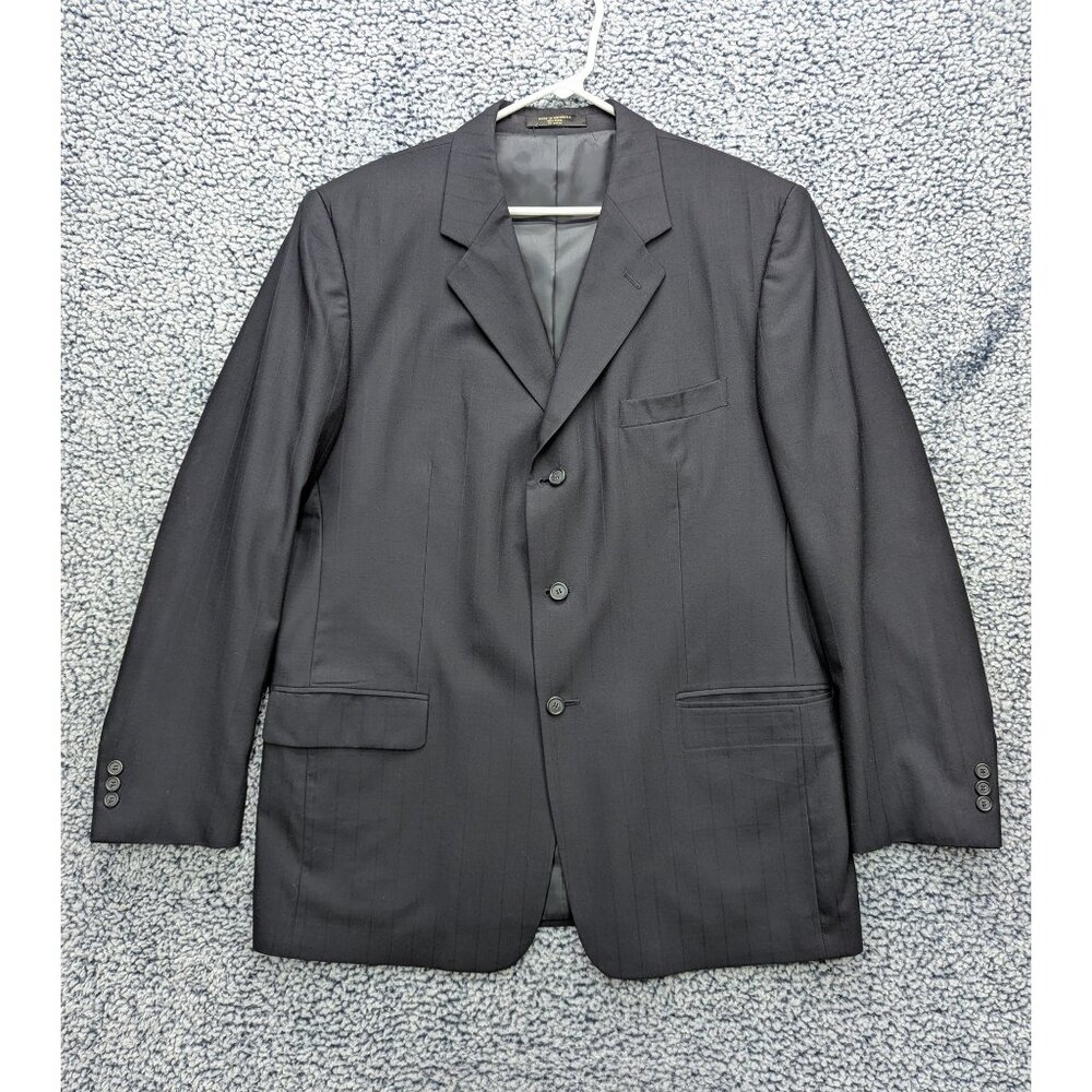 Henry Grethel 100% Wool Pinstripe Blazer Mens 44L 3-Button Work Office Black